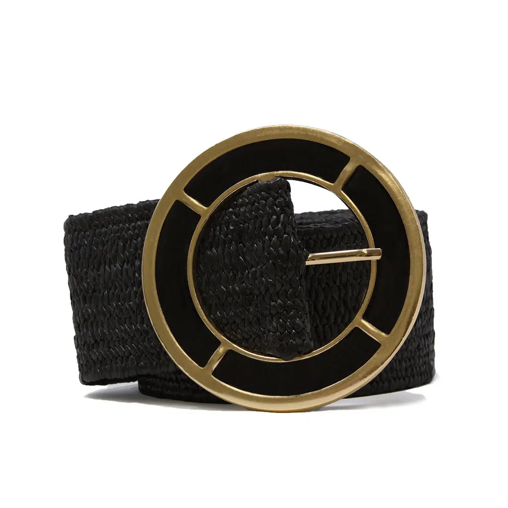 Metallic Buckle Straw Stretch Belt