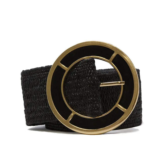 Metallic Buckle Straw Stretch Belt