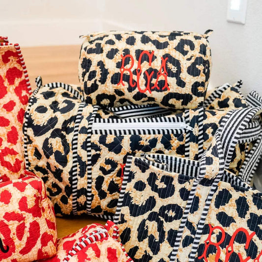 Quilted Block Print Leopard Duffel Bag