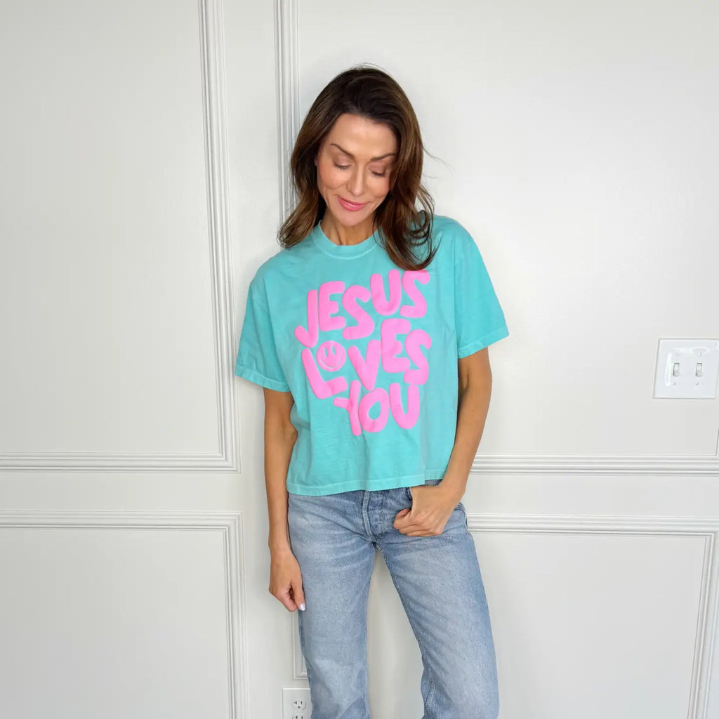 Smile Jesus Loves You Puff Cropped Tee