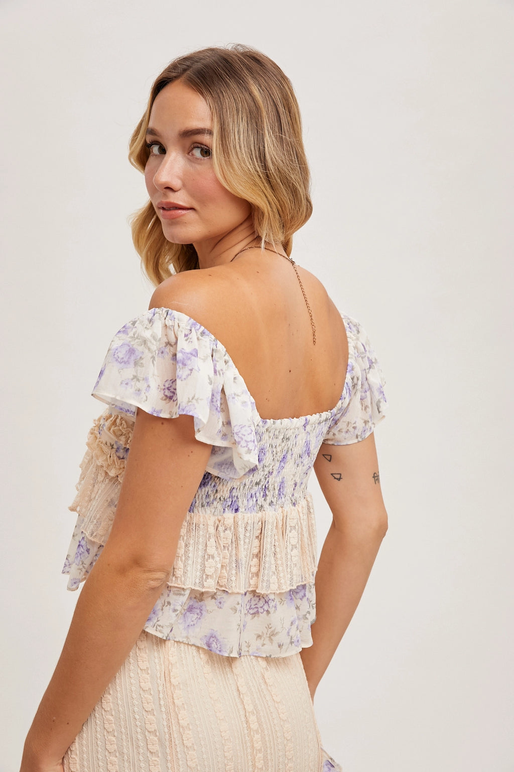 Lana Sweetheart Ruffle Lace Crop Top