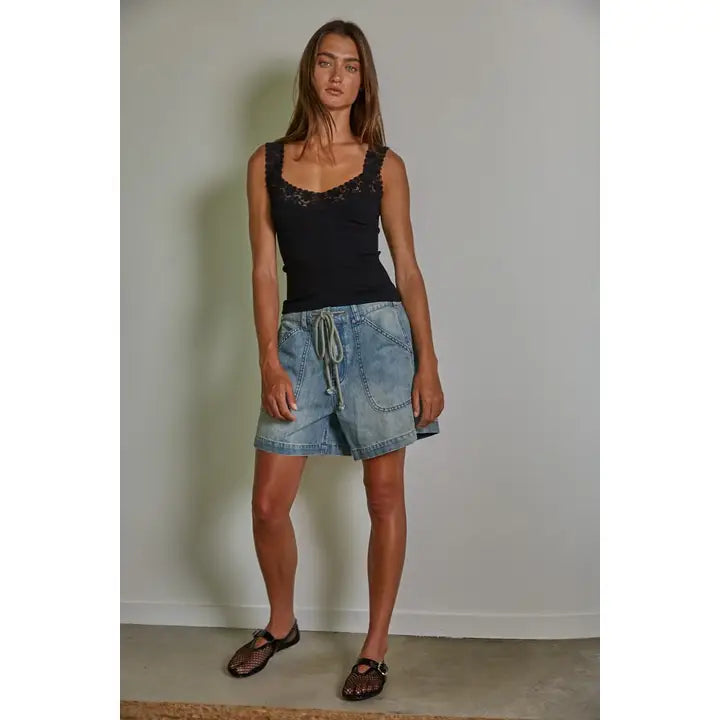 Knit Seamless Lace Trim Ribbed Tank Top