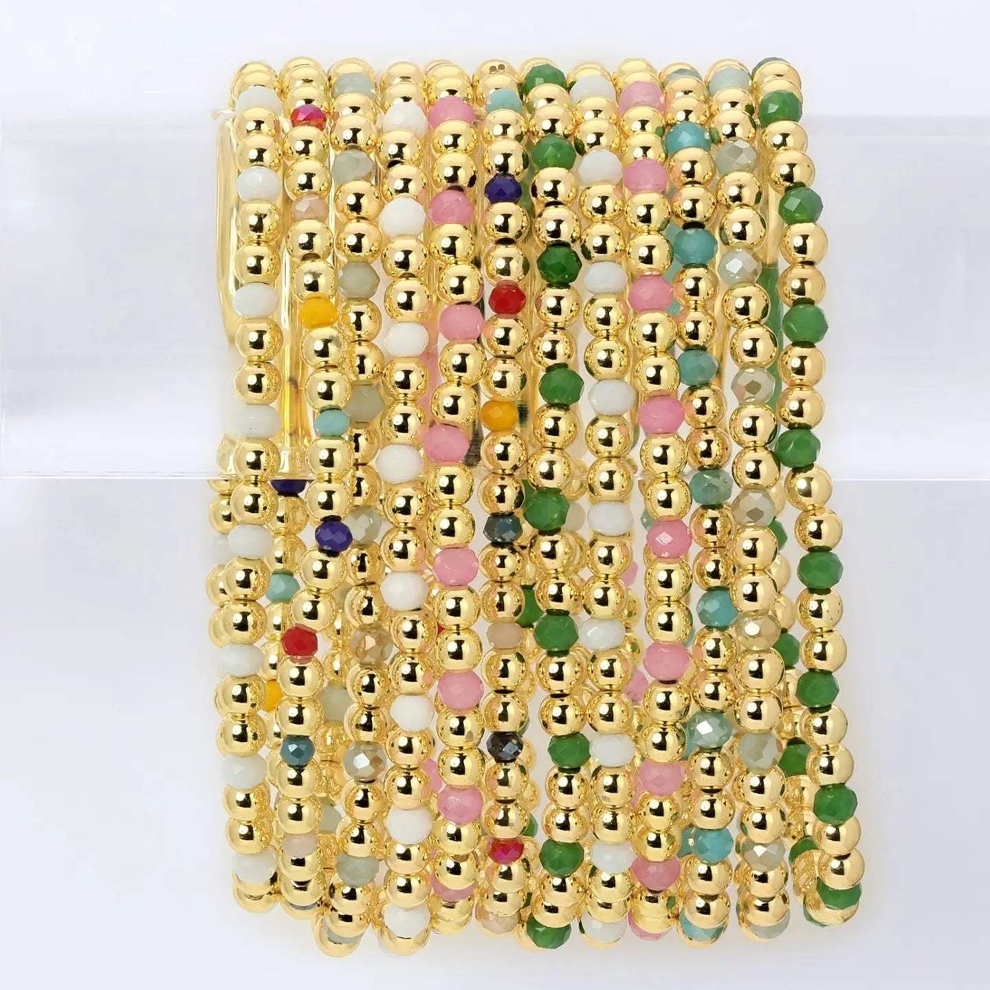 4mm Gold & Crystal Beaded Bracelet