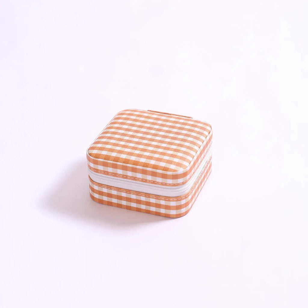 Jet Set Travel Jewelry Case - Gingham Burnt Orange