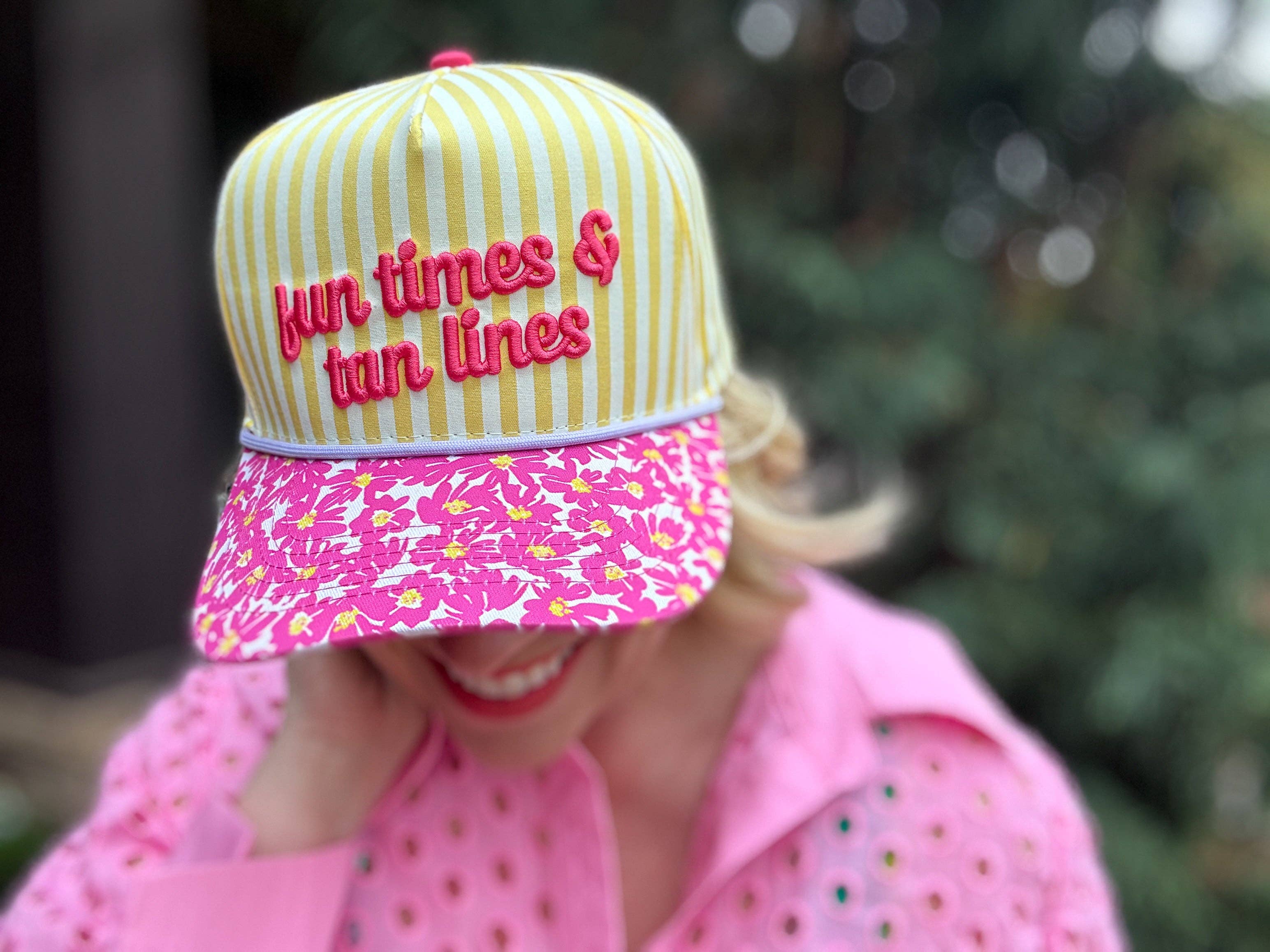 Embroidered Baseball Cap - "Fun Times & Tan Lines" - Yellow