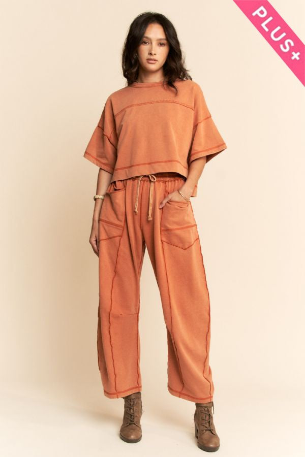 PLUS SIZE | Mineral Washed Barrel Pant Set