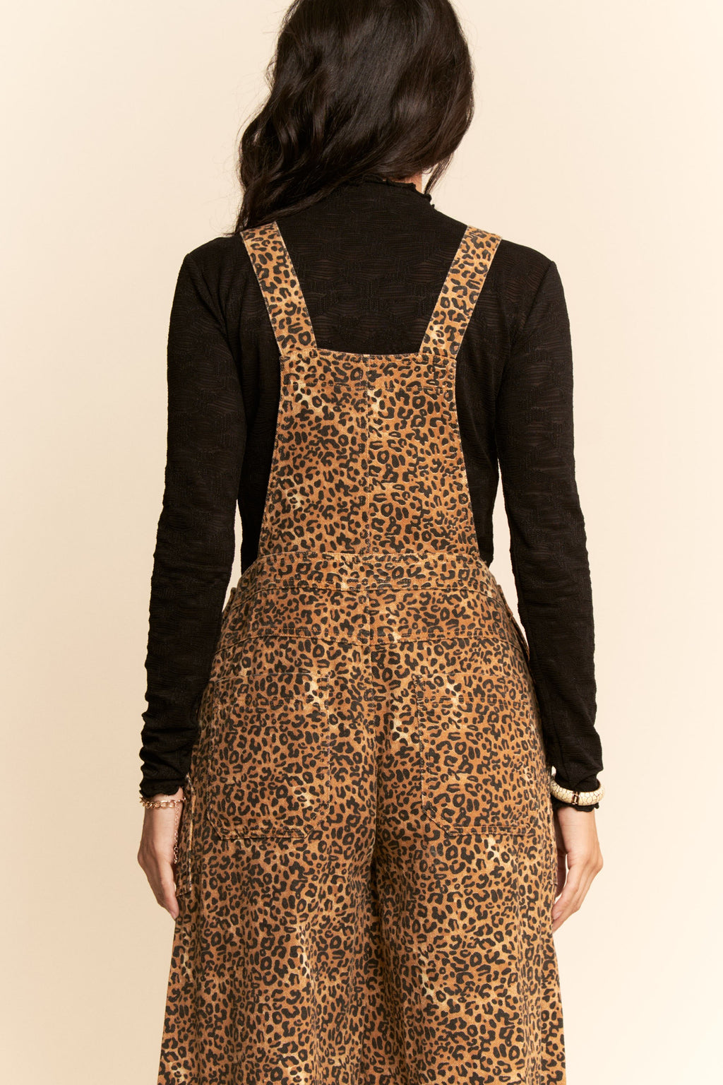Denim Cheetah Wide Leg Overalls