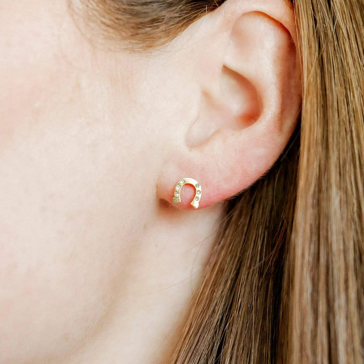 Horseshoe Gold Screwback Stud Earrings