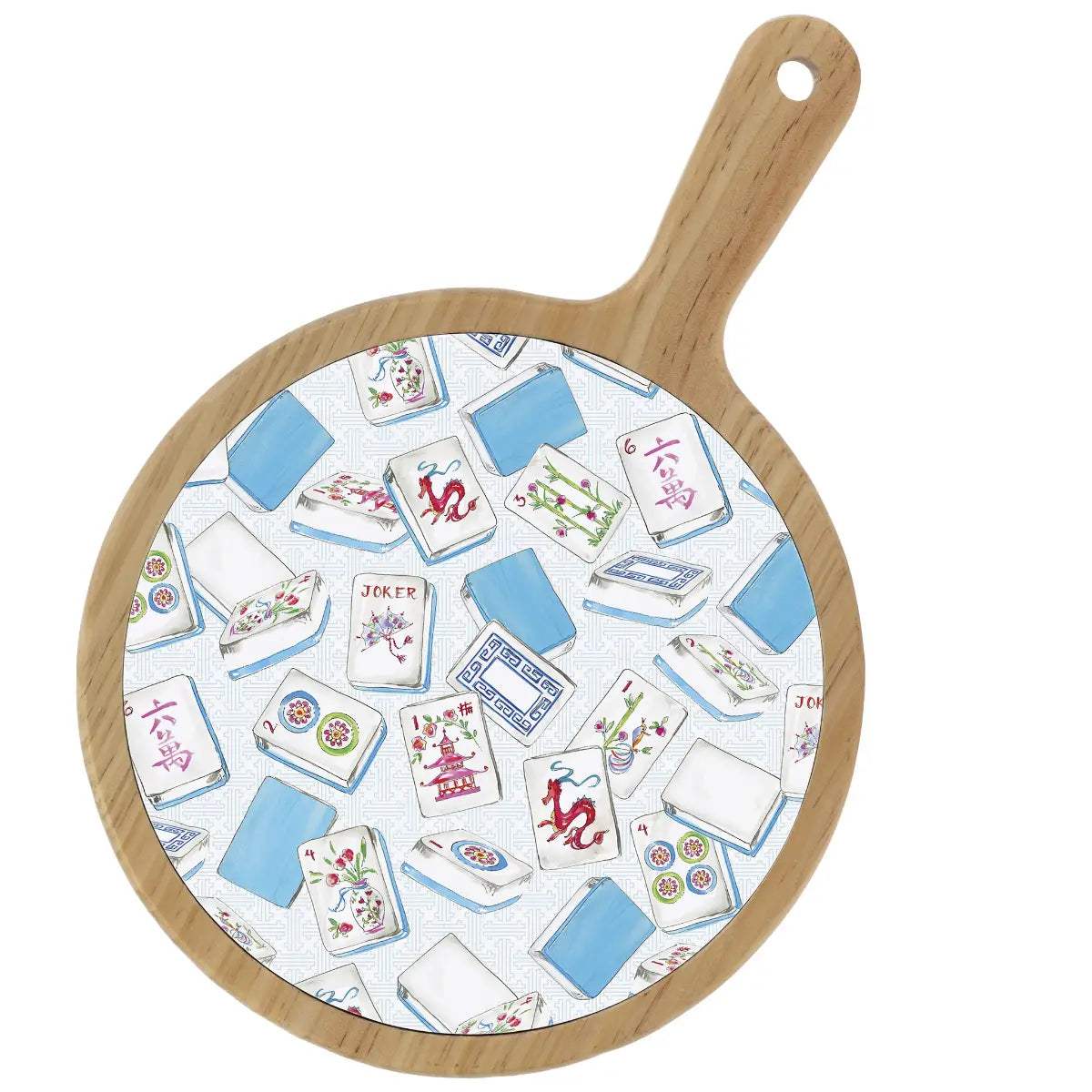 Mahjong Allover Bamboo & Ceramic Cheese Board