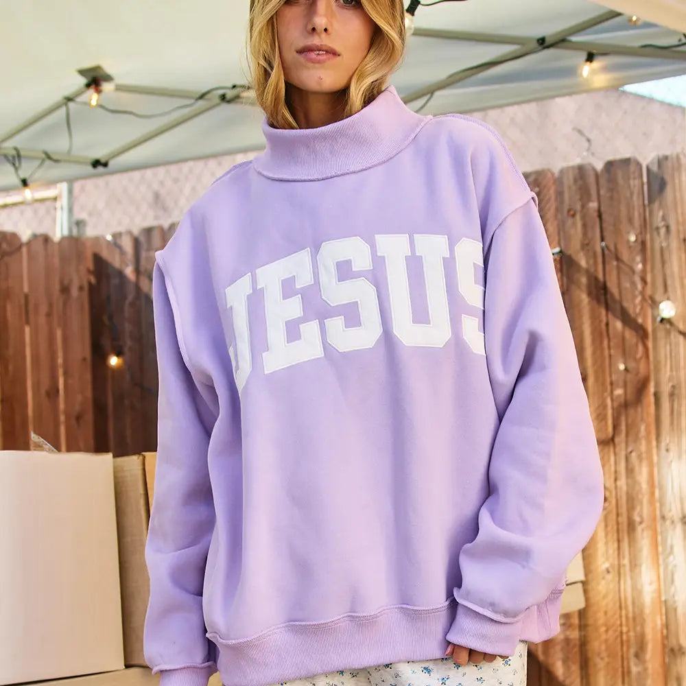 JESUS Embroidered Mock Neck Sweatshirt