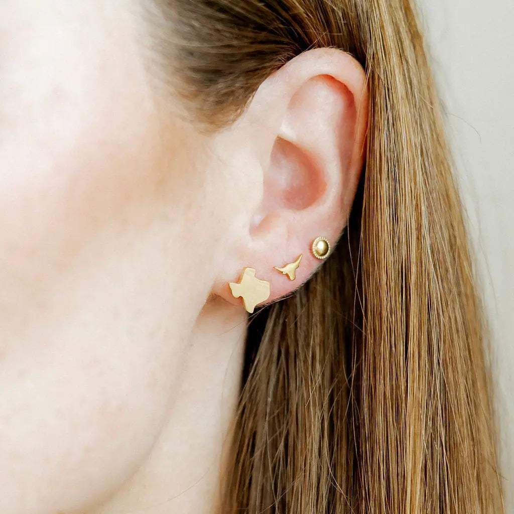 Texas Steer Gold Screwback Stud Earrings
