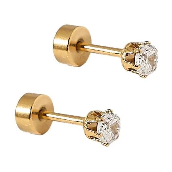 Micro Helen Gold Screwback Stud Earrings