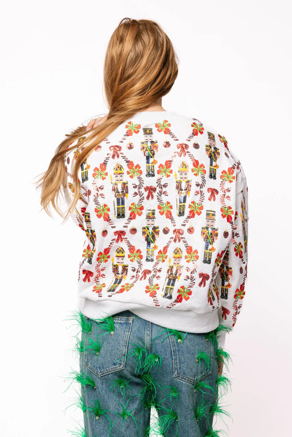 Grey Nutcracker & Candy Cane Sweatshirt | Queen of Sparkles