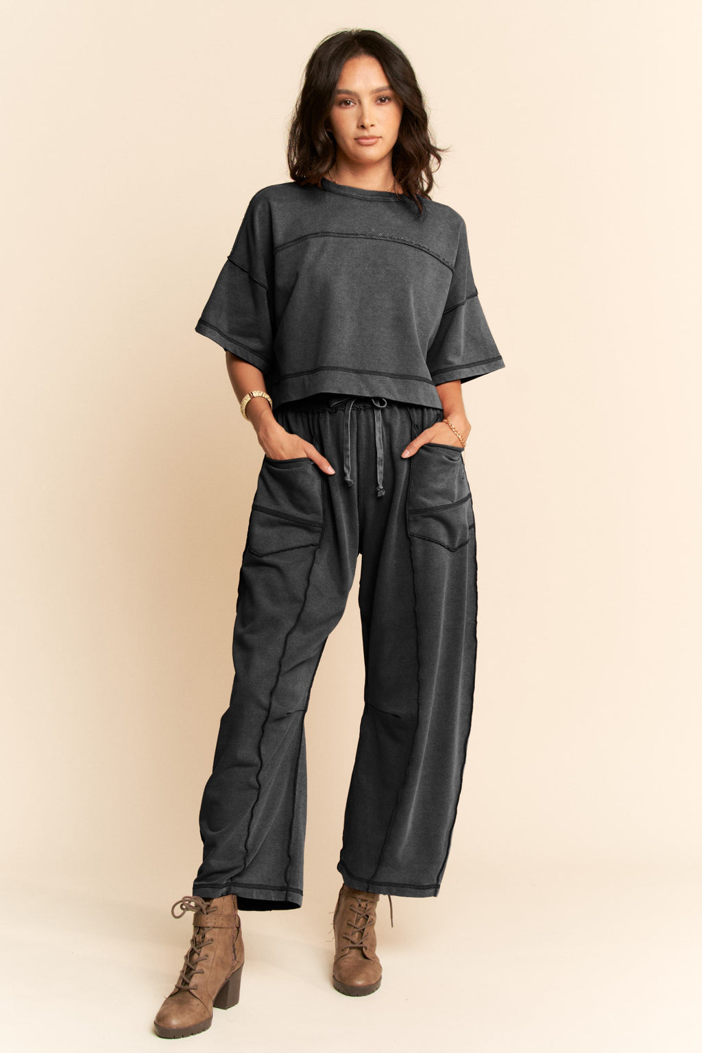Mineral Washed Barrel Pant Set | PLUS SIZE AVAILABLE