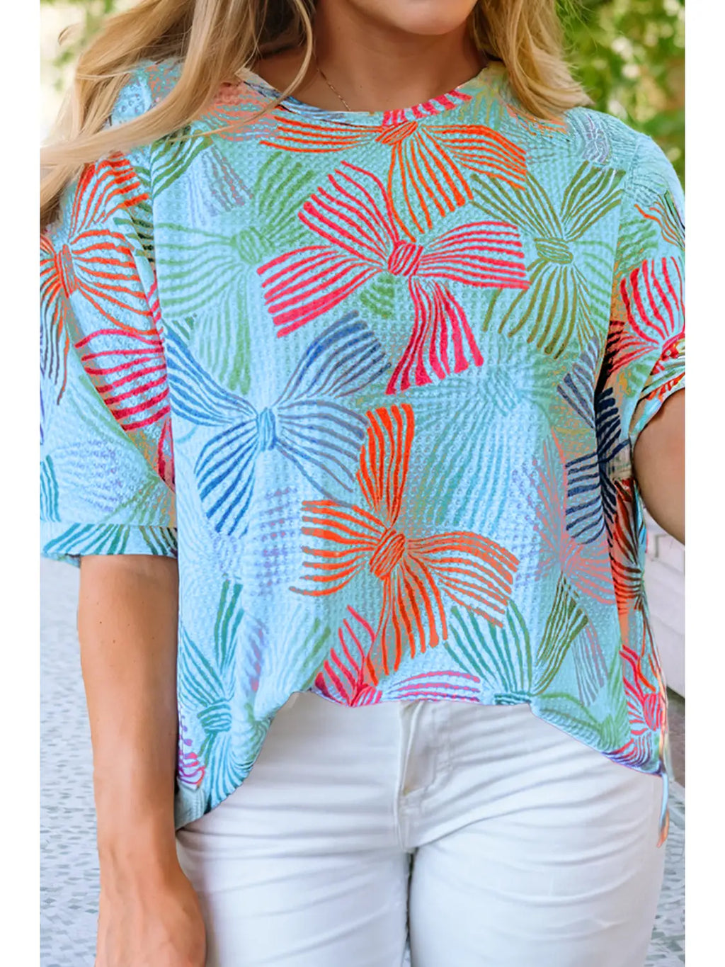 Bowknot Printed Waffle Top