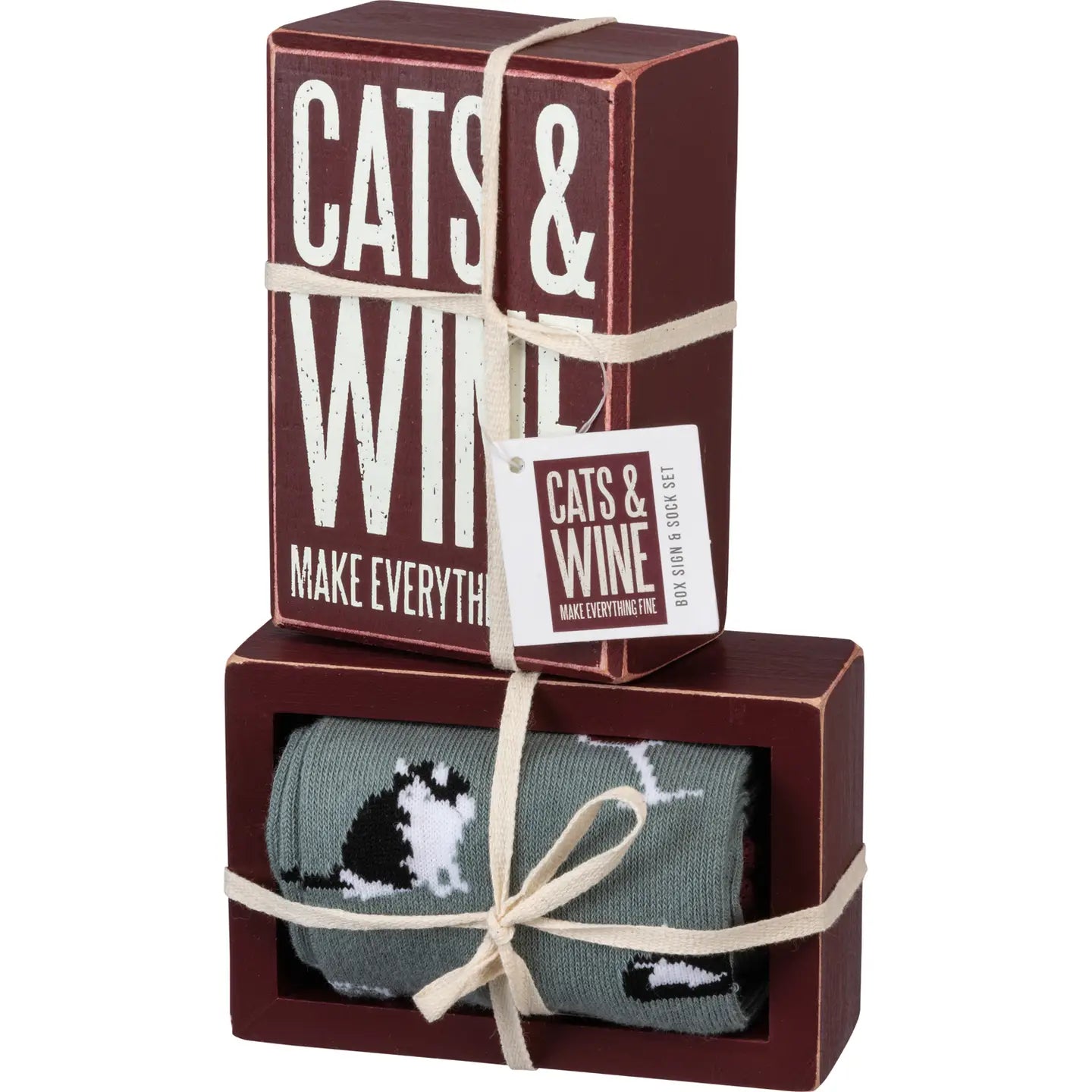 Cats & Wine Sign & Sock Set