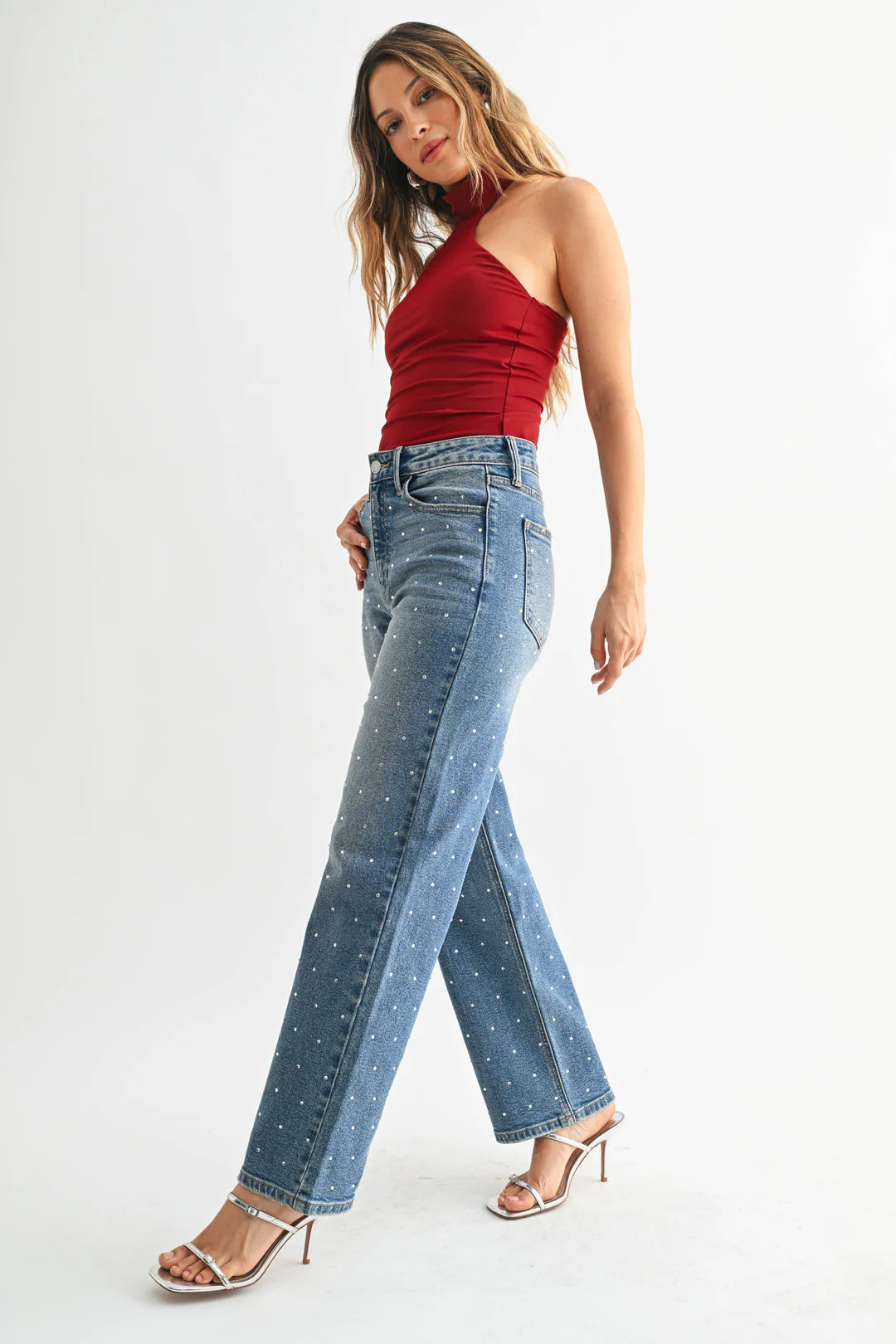 High Rise Vintage Straight Embellished Jeans