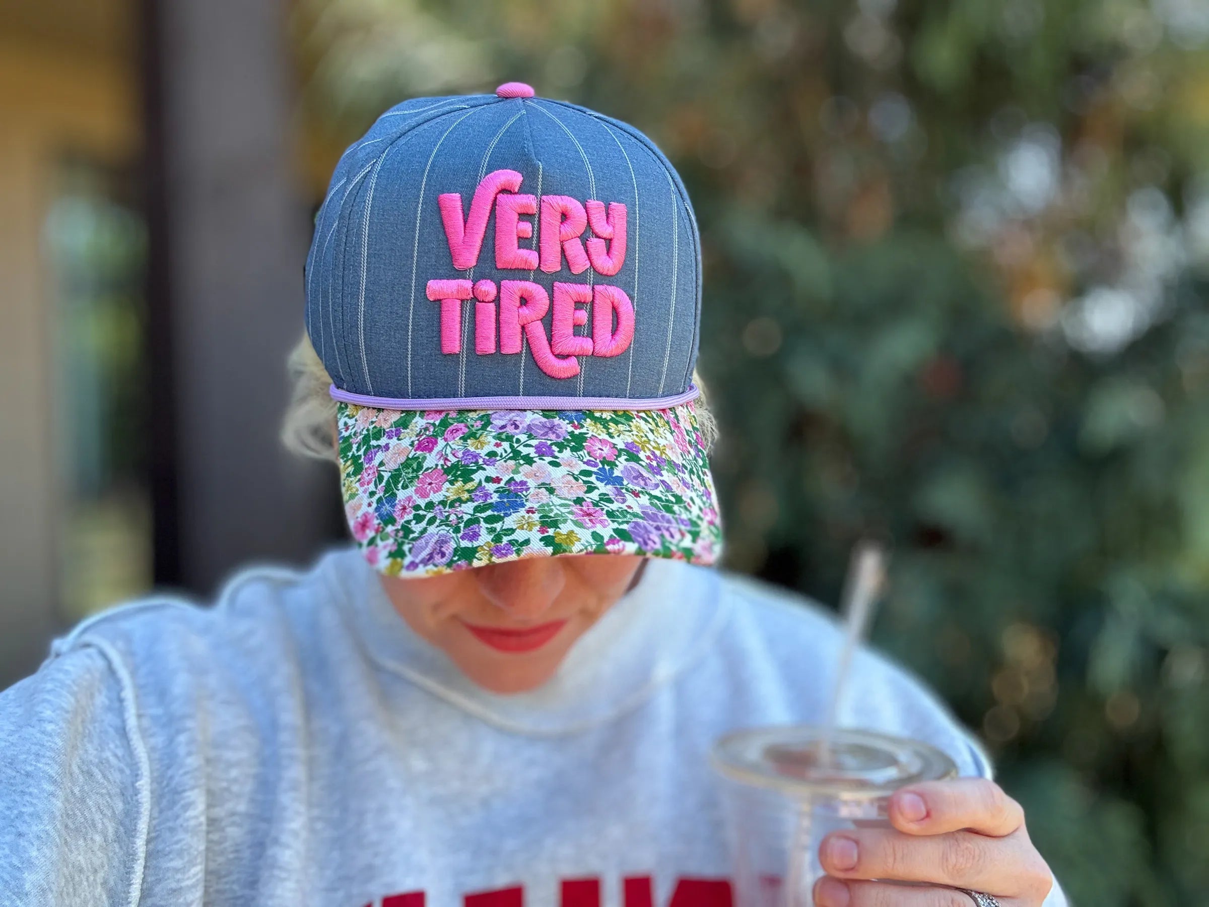 "Very Tired" Embroidered Baseball Cap — Blue Chambray