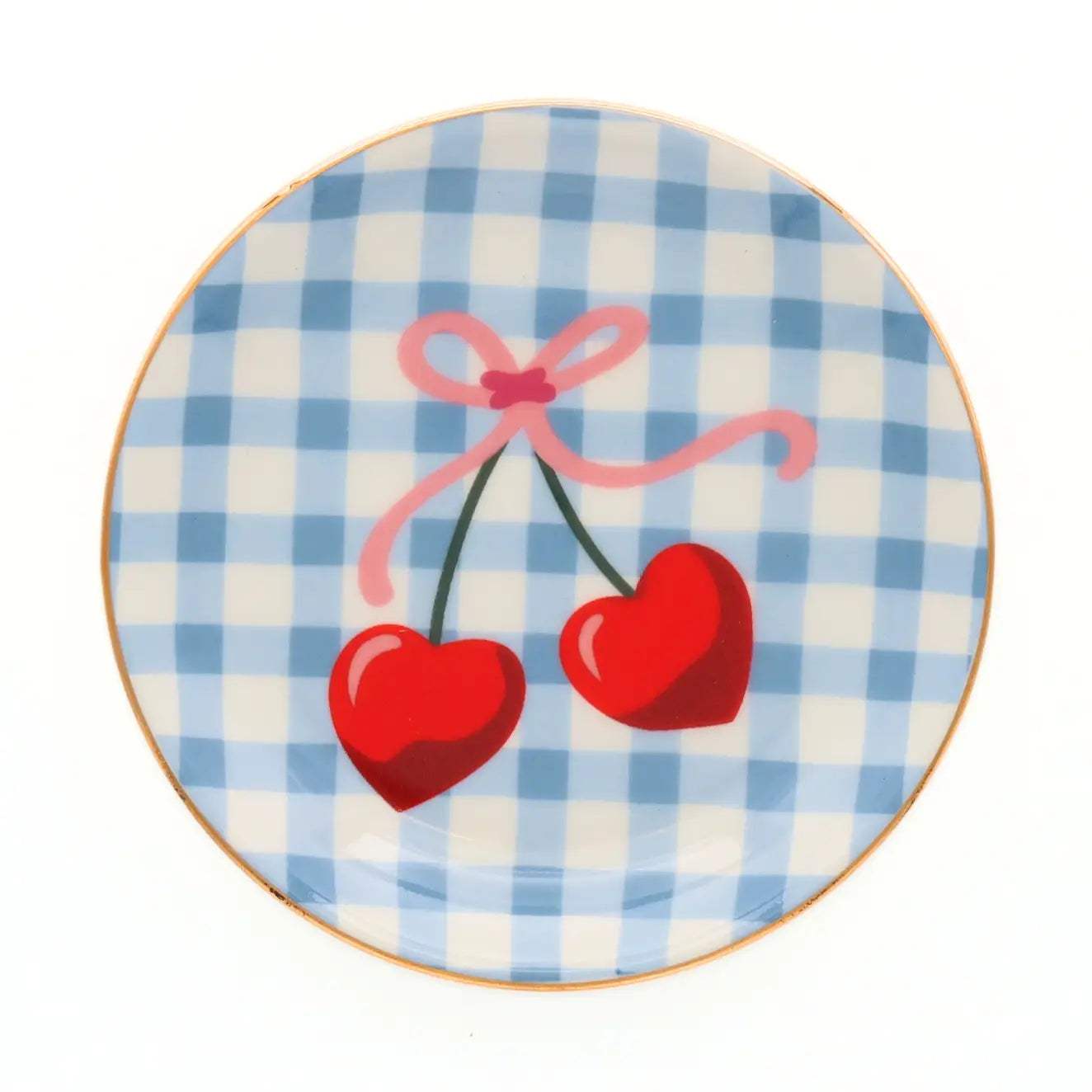 Cherry Gingham Round Trinket Tray