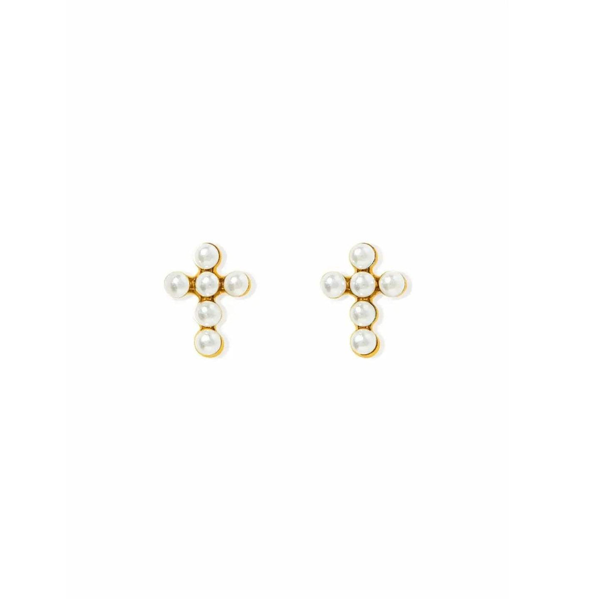 Clara Cross Pearl Screwback Stud Earrings