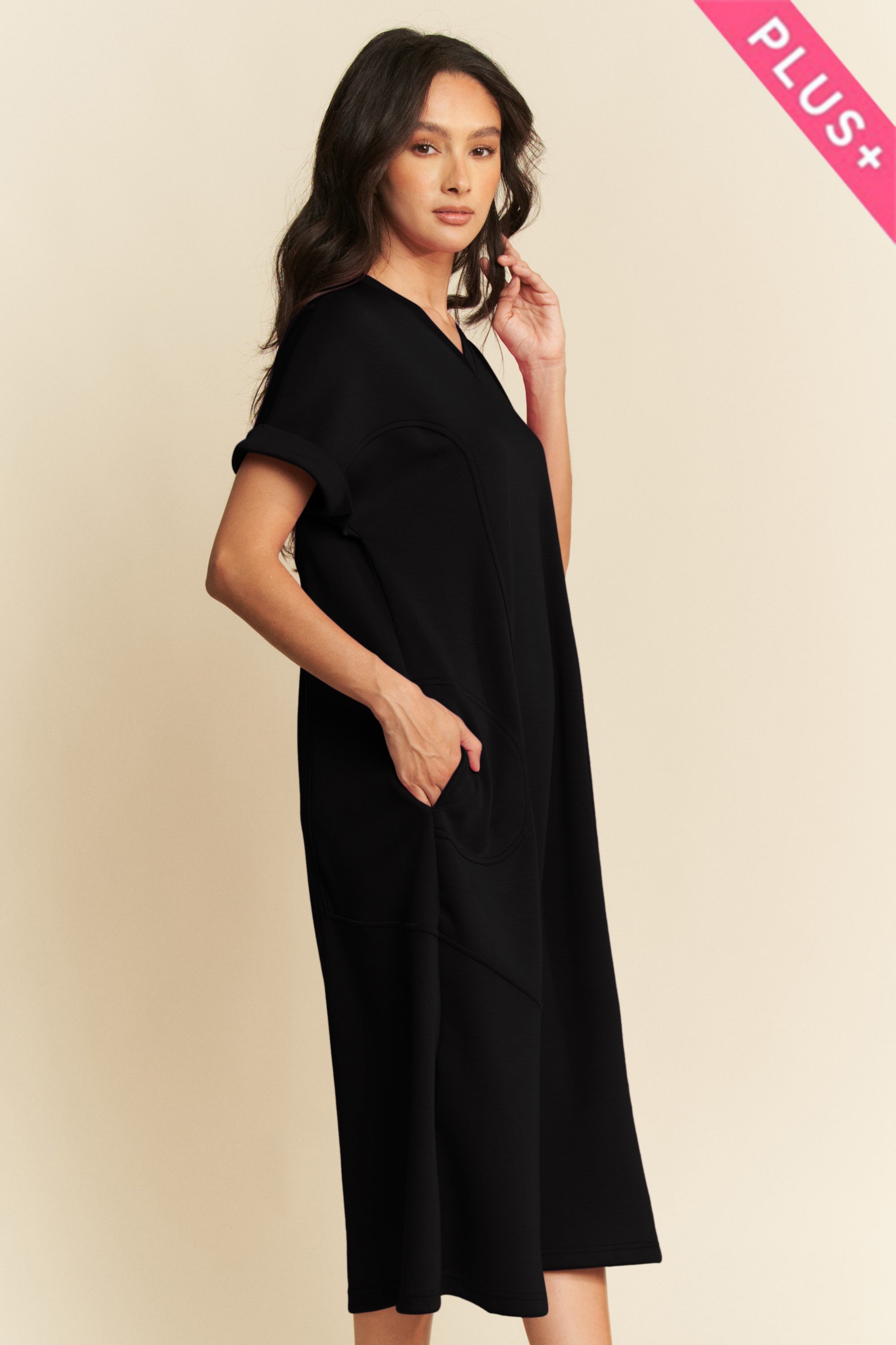 PLUS SIZE | Samira Scuba Short Sleeve Midi Dress