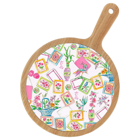 Mahjong Allover Bamboo & Ceramic Cheese Board