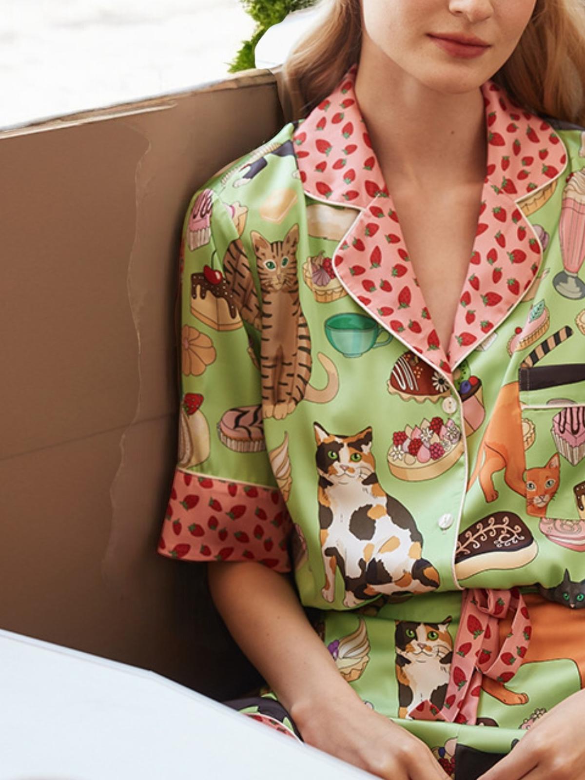 Cats & Desserts Satin Pajamas