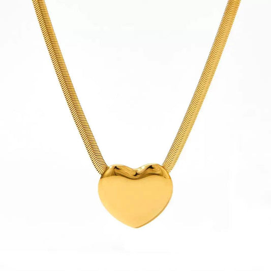 Waterproof Puffy Heart Snake Herringbone Necklace