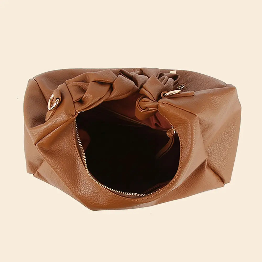 Faux Leather Braided Handle Hobo Hand Bag