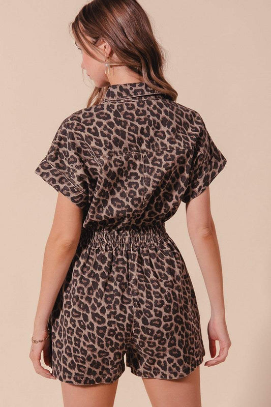 Leopard Twill Denim Romper