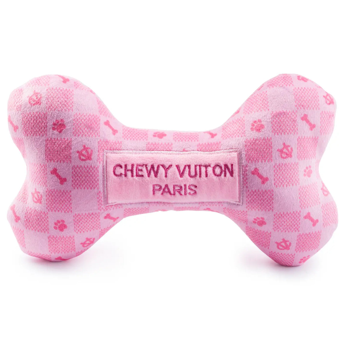 Pink Checker Small Chewy Vuitton Plush Dog Bone