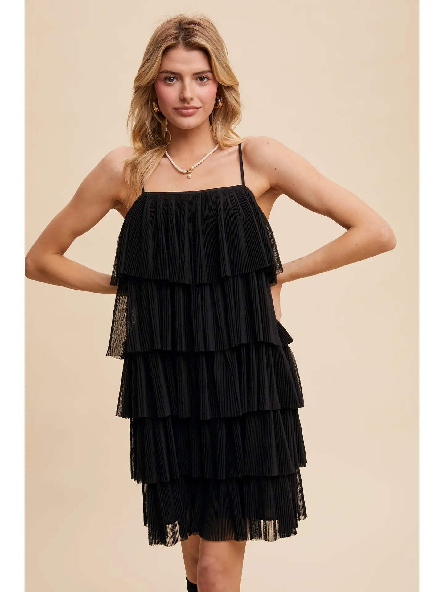 Midnight Bloom Tiered Tulle Mini Dress