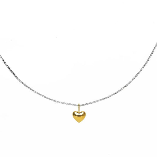 Dainty Two-Tone Heart Pendant Necklace