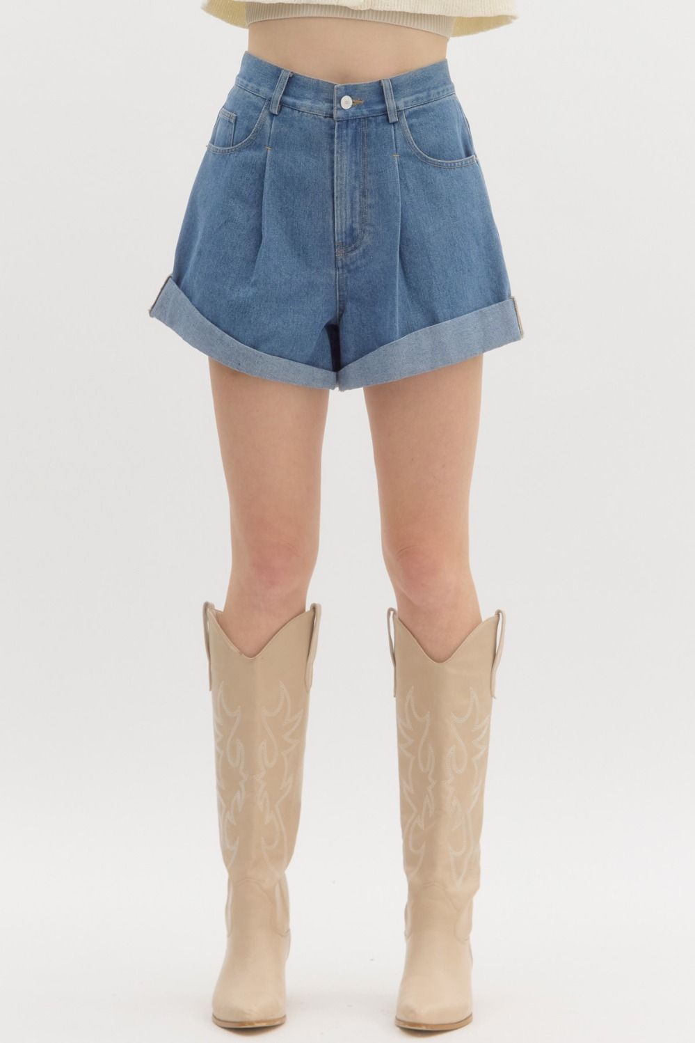 Kaylee Pleated Denim Shorts
