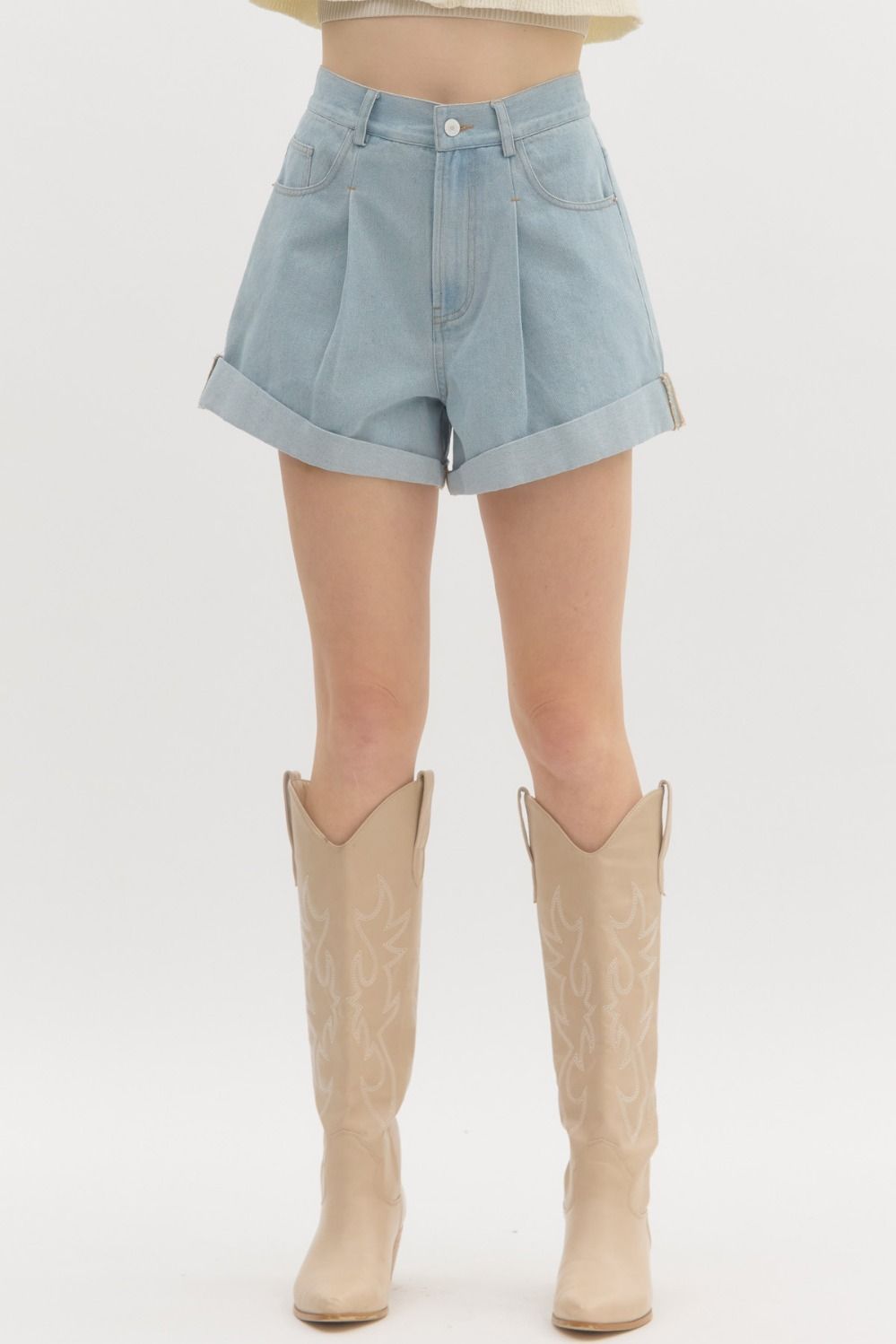 Kaylee Pleated Denim Shorts