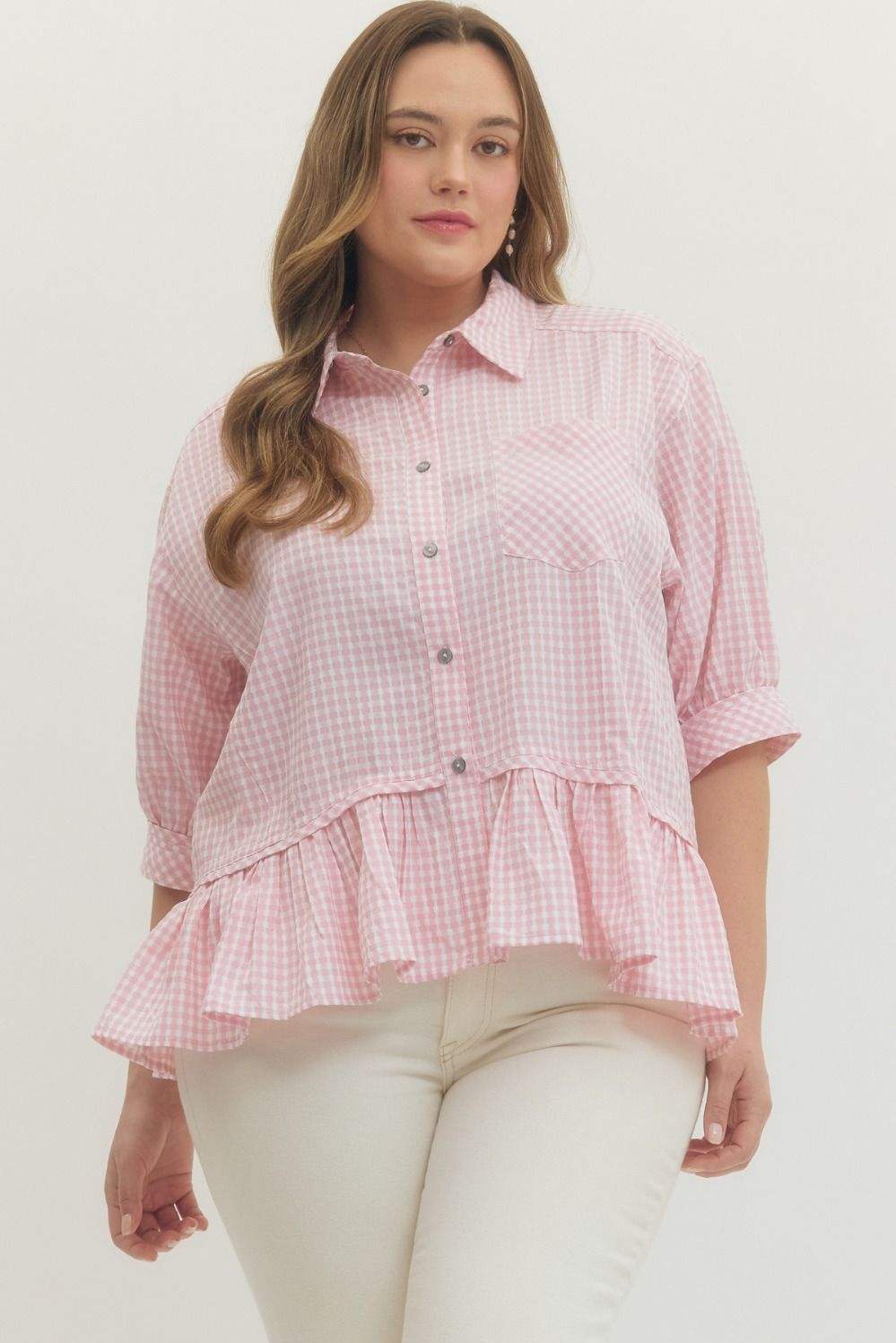 Gingham Meadow Button Down Blouse | PLUS SIZE AVAILABLE