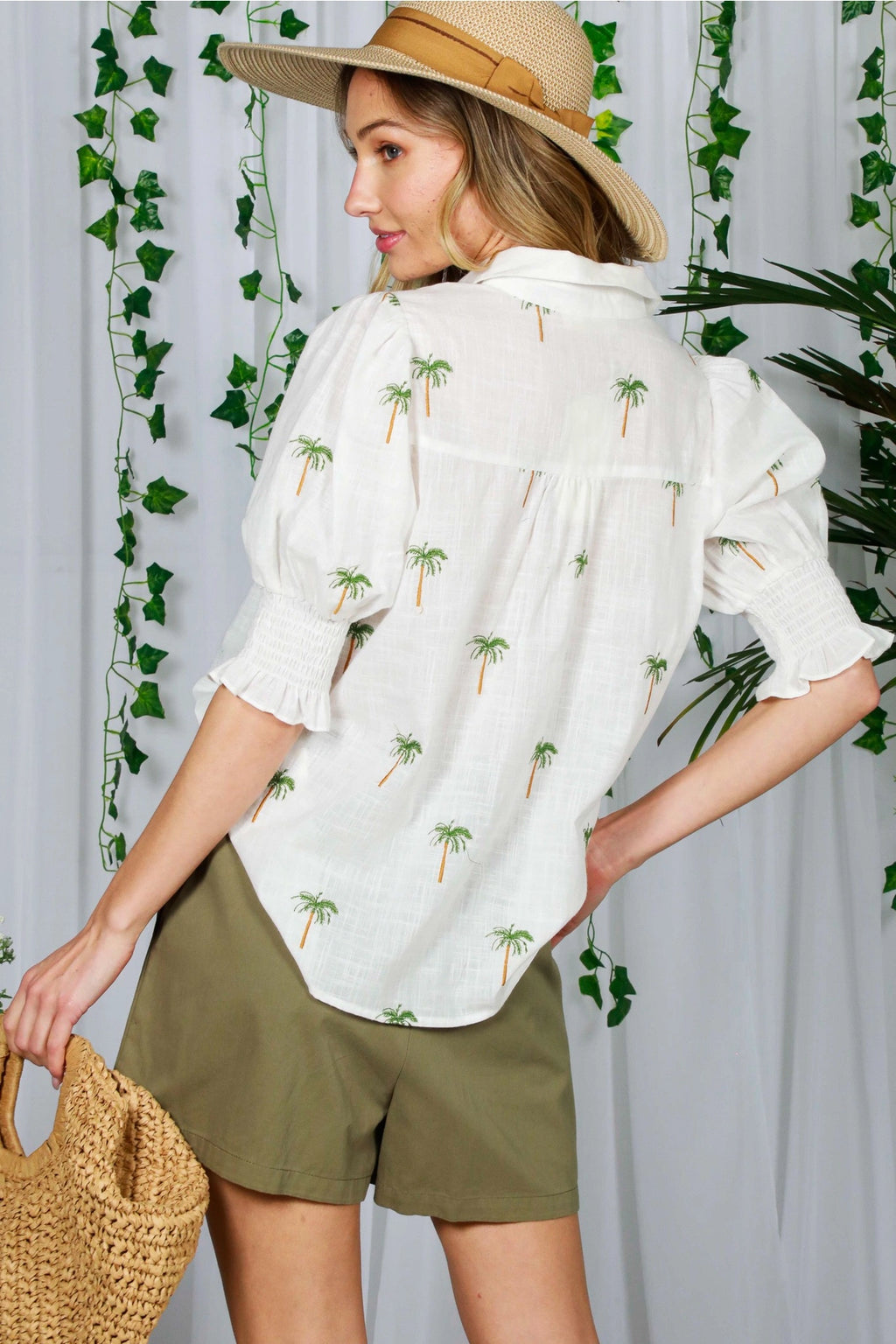 Palm Tree Embroidered Blouse