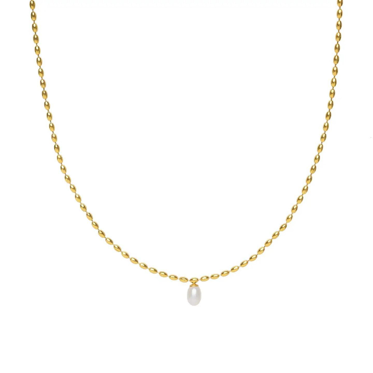 Gold Scalloped Pearl Chain Pendant Necklace
