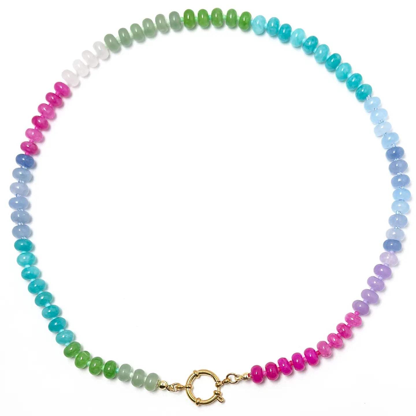 Candy Gemstone Round Sailor Charm Necklace