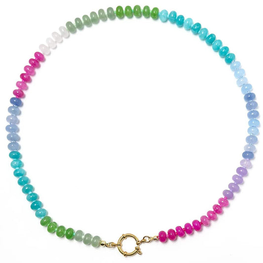 Candy Gemstone Round Sailor Charm Necklace