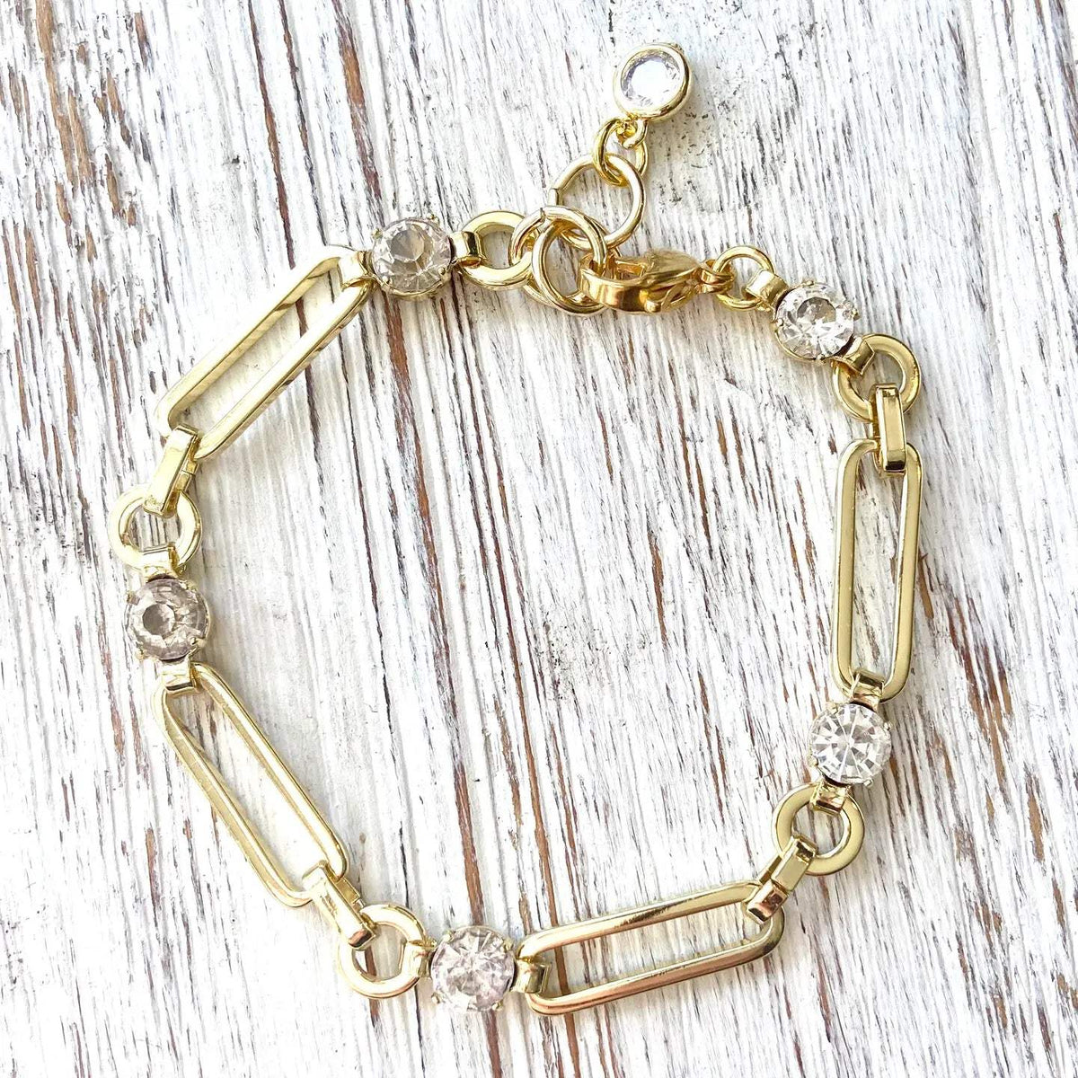 Golden Chain Crystal Paperclip Bracelet