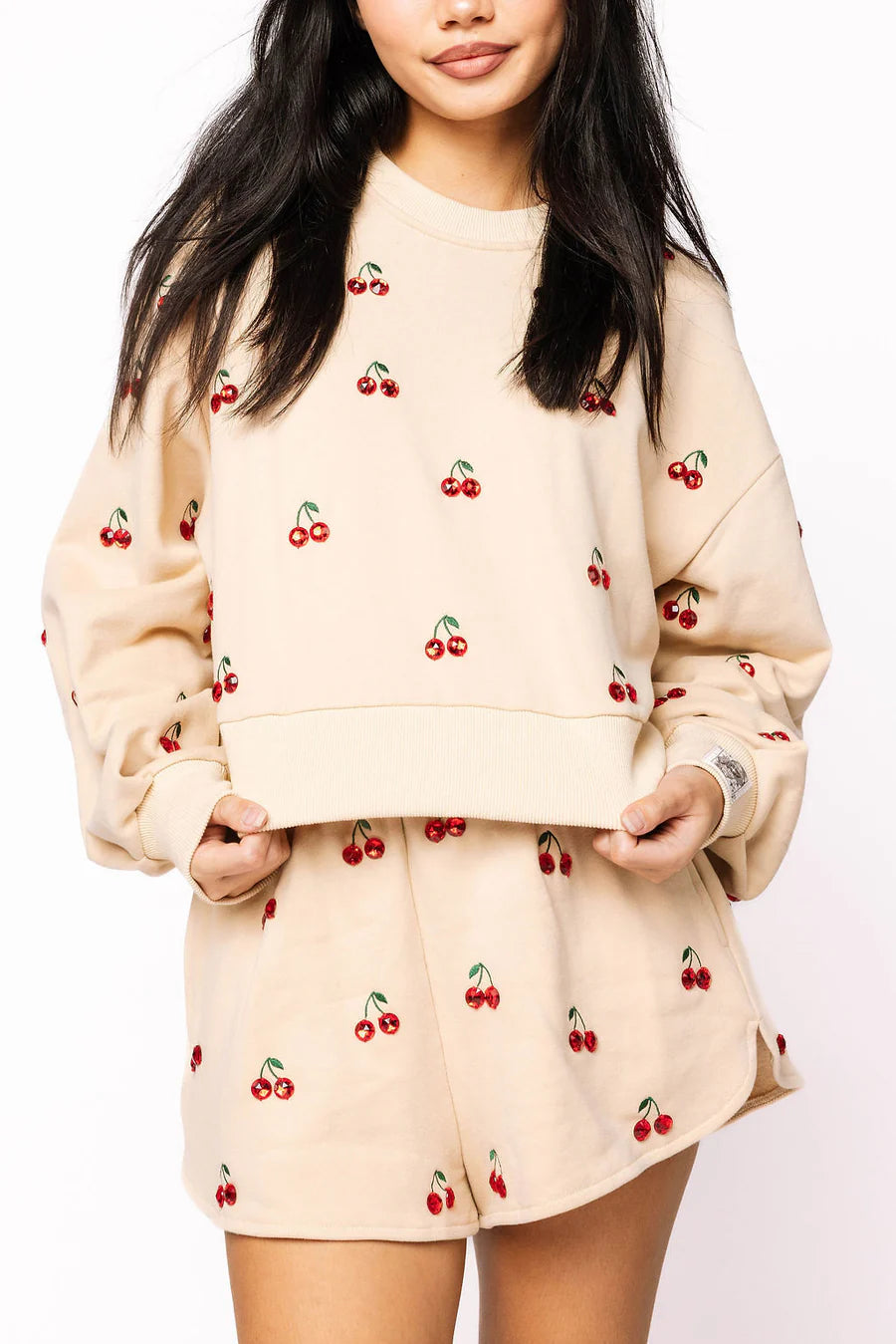 Tan Jeweled Cherry Sweatshirt | Queen of Sparkles