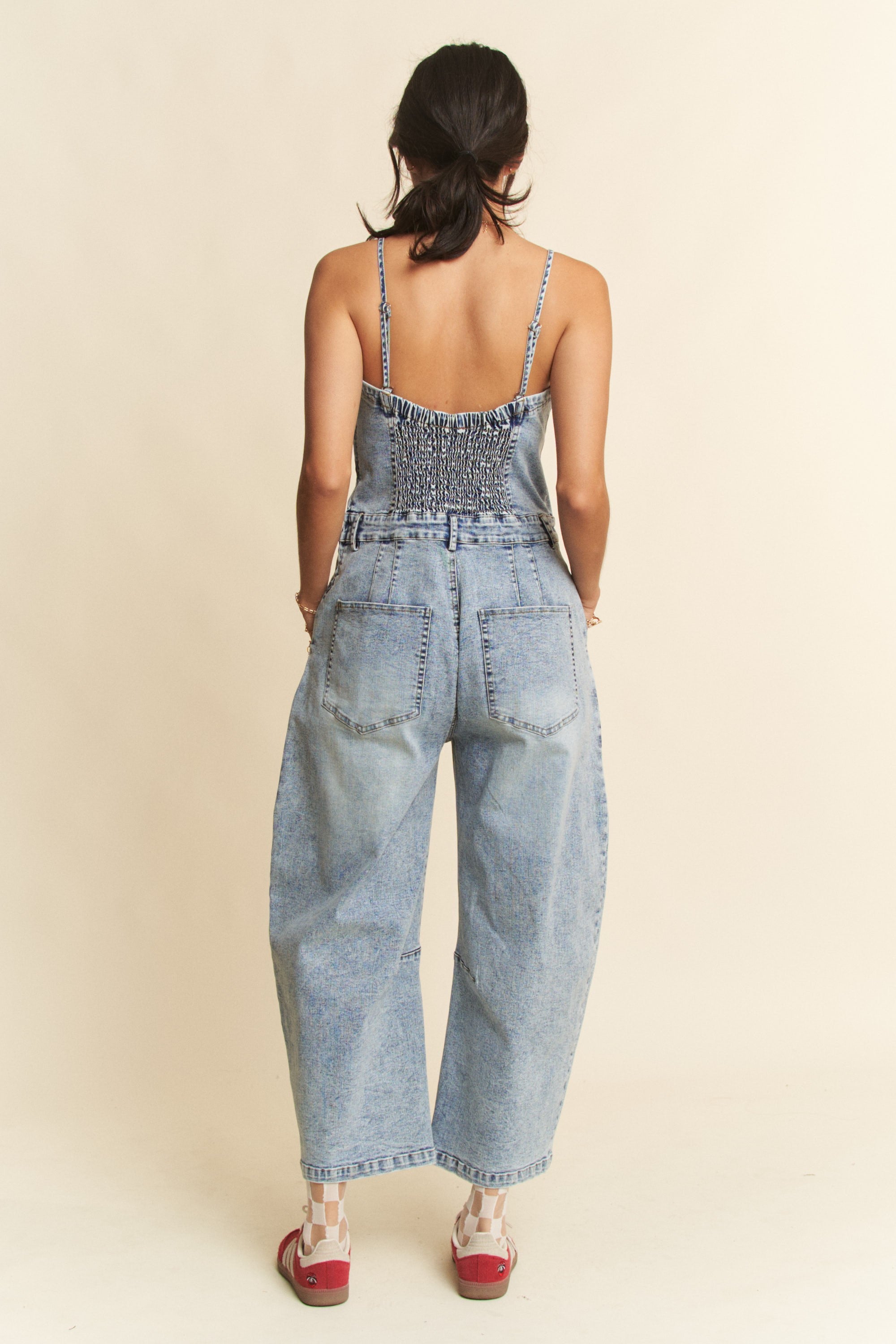 Dani Washed Denim Tube Top Jumpsuit