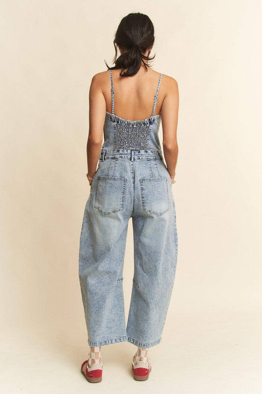 Dani Washed Denim Tube Top Jumpsuit