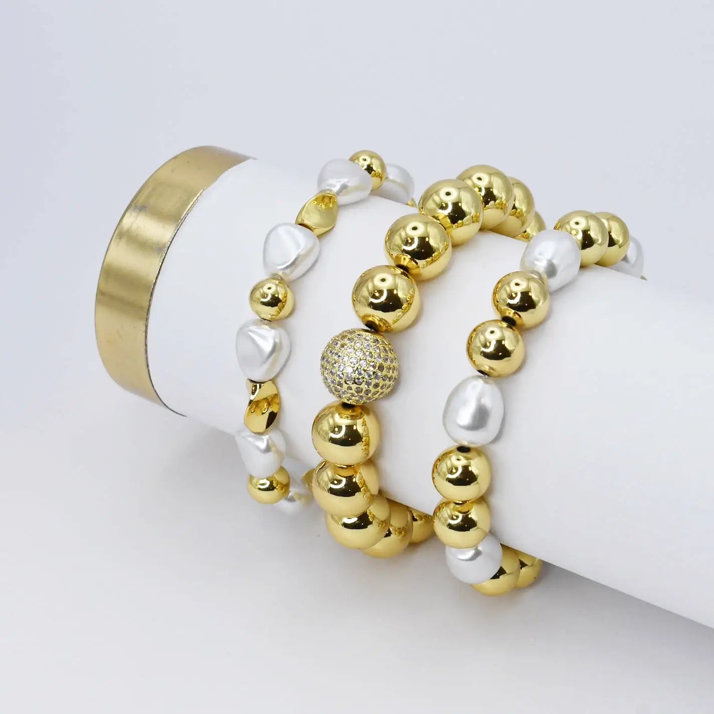Whispering Gold Beaded Bracelet Set