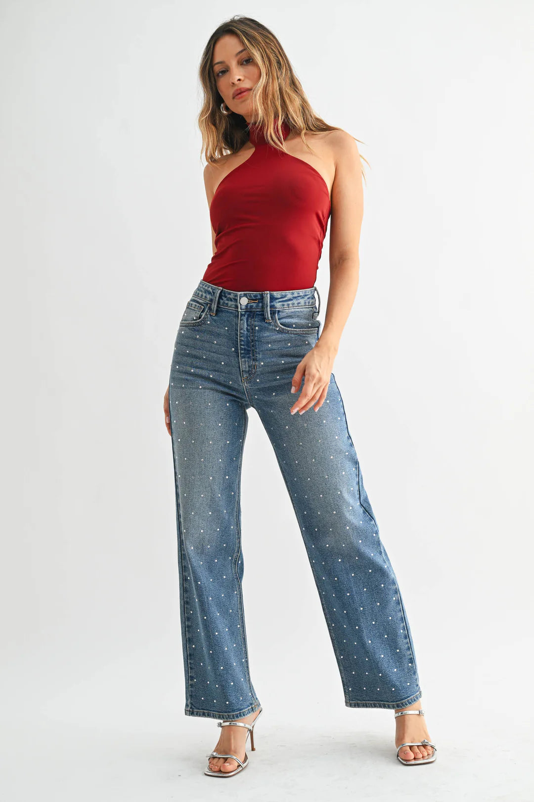 High Rise Vintage Straight Embellished Jeans