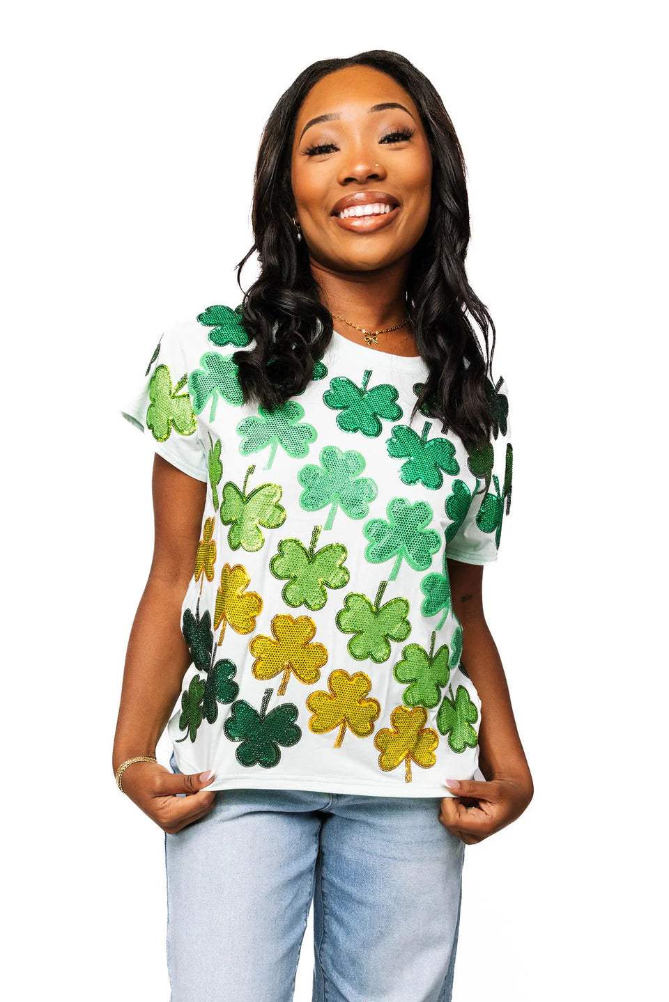 Light Green Rhinestone Shamrock Tee | Queen of Sparkles