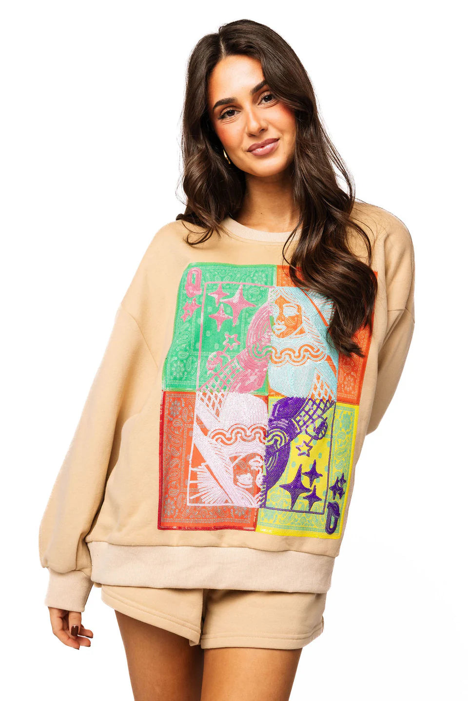 Beige Colorblock Bandana QOS Card Logo | Queen of Sparkles