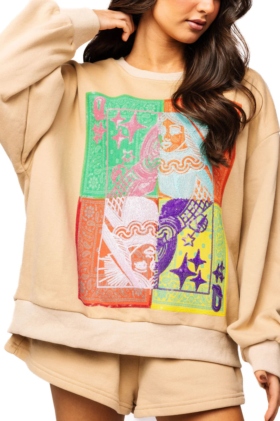 Beige Colorblock Bandana QOS Card Logo | Queen of Sparkles