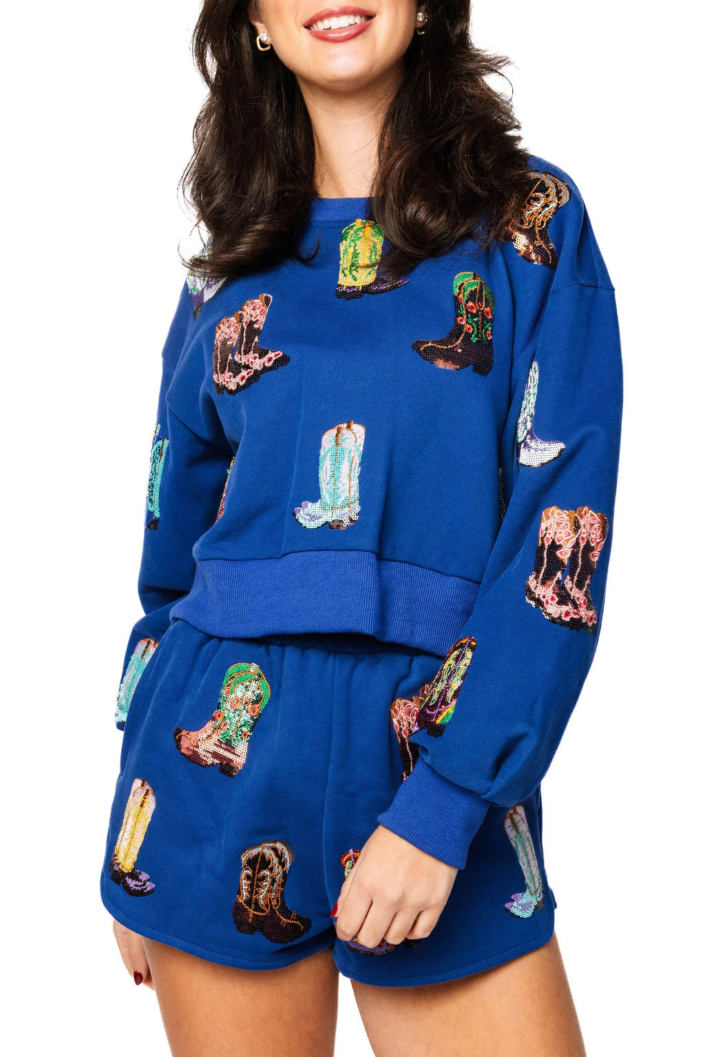 Royal Blue Multi Cowboy Boot Sweatshirt | Queen of Sparkles